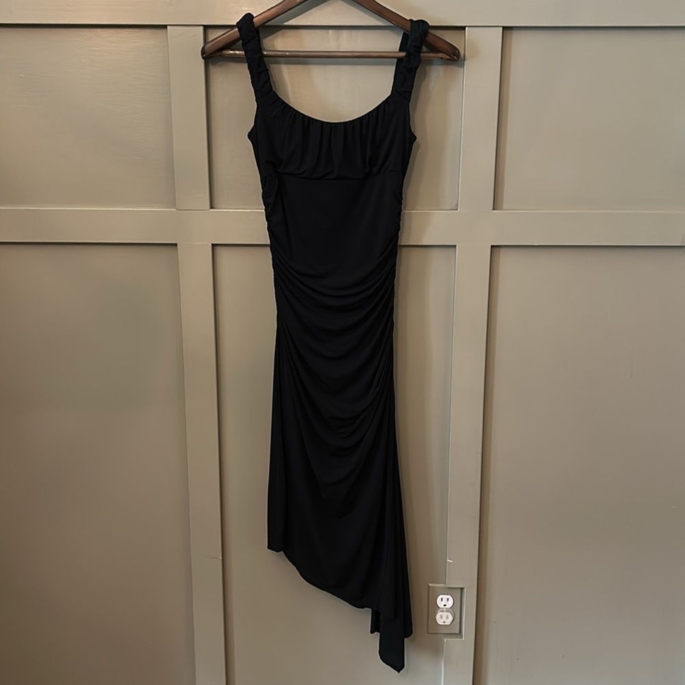 BCBGMaxAzria Black Ruched Dress Cocktail Formal Asymmetric Hem Size XS - Picture 5 of 12
